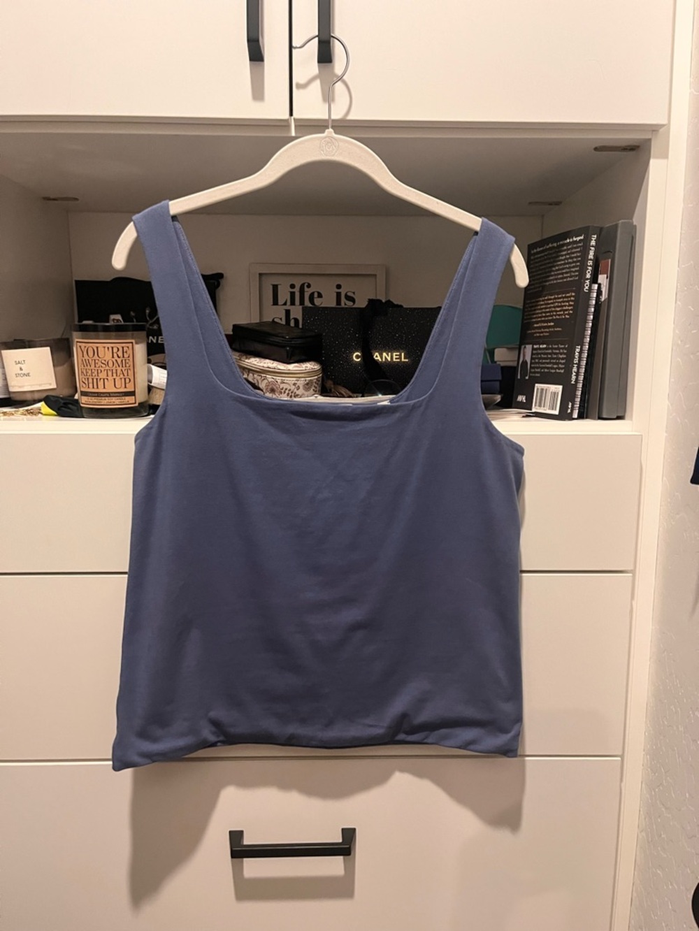 Vince Square-Neck Tank Top - Slate Blue, size Large